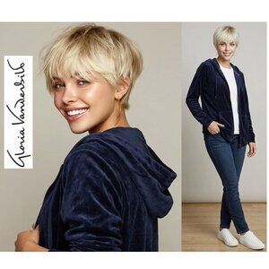 GLORIA VANDERBILT - Navy zipper front hoodie (soft & comfy feel)